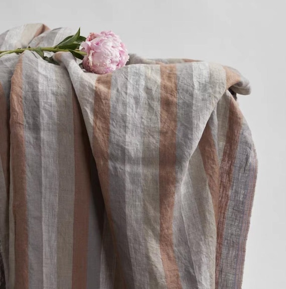 Striped linen fabric by the yard