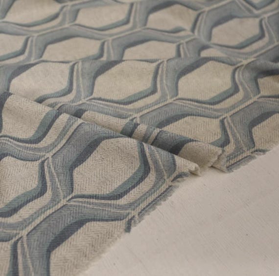 Geometric Jacquard Herringbone wool fabric by the yard