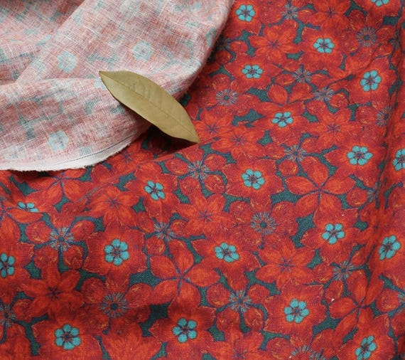 Print floral linen fabric by the yard