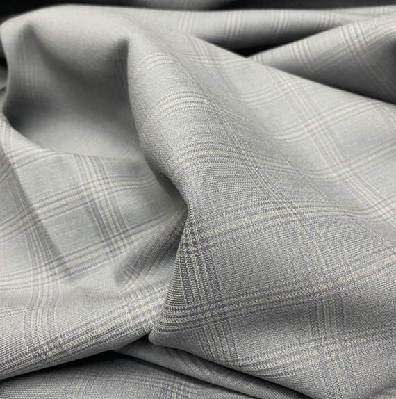 Plaid silk wool fabric, worsted suiting trousers fabric by the yard