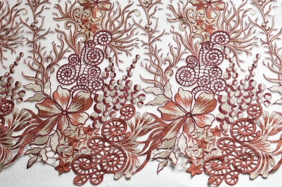 Embroidery Floral lace fabric by the yard