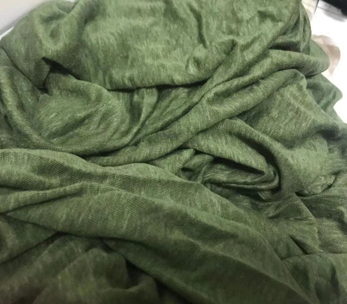 Green Knit Linen Jersey Fabric by the Yard Etsy