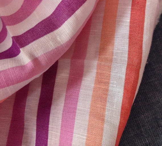 Striped linen cotton fabric by the yard