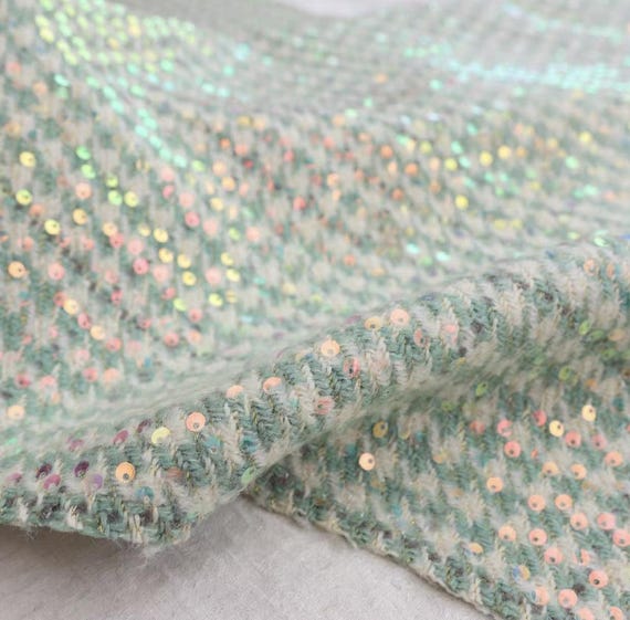 Sequins Tweed wool fabric by the yard
