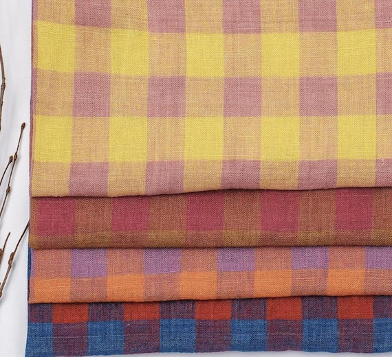 Yarn Dyed Plaid Linen Fabric by the yard, Multiple Colors Available