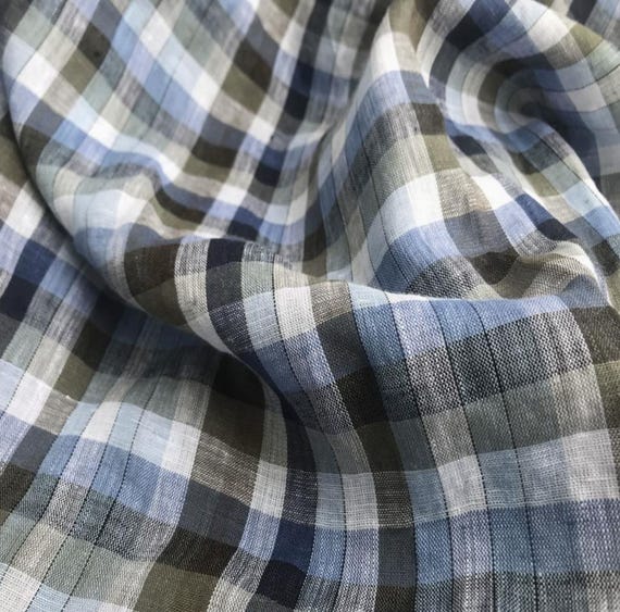 Plaid linen fabric, Checkered linen fabric, Yarn dyed linen fabric, Colorful linen fabric by the yard