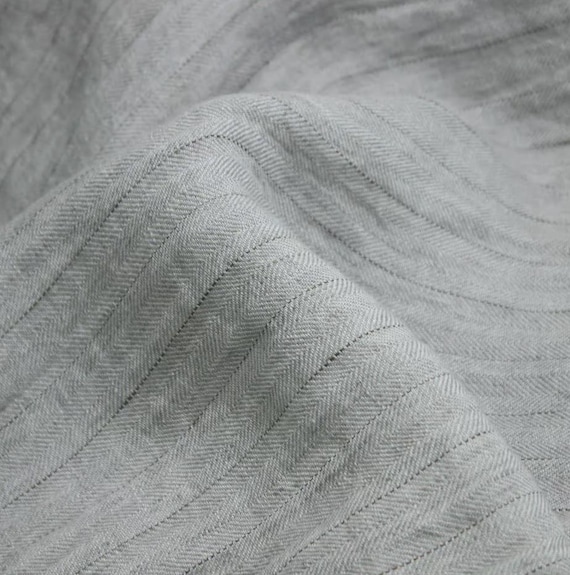 Striped linen fabric by the yard, Herringbone linen fabric