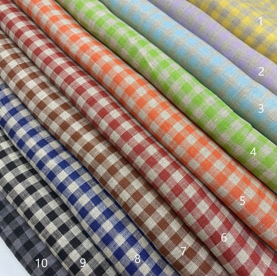 Plaid linen fabric grid gingham checkered linen fabric by the yard
