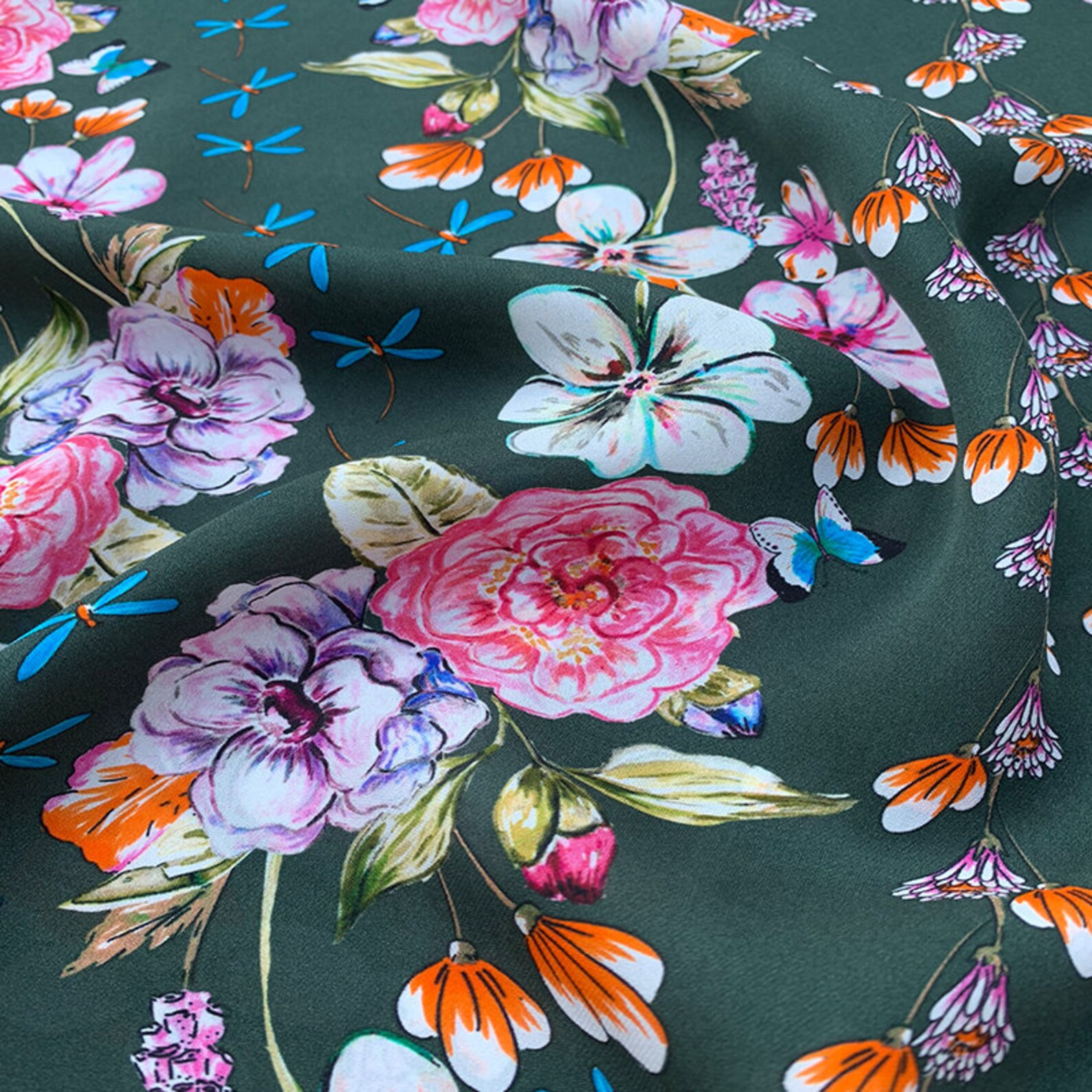 Print floral double silk fabric by the yard Etsy