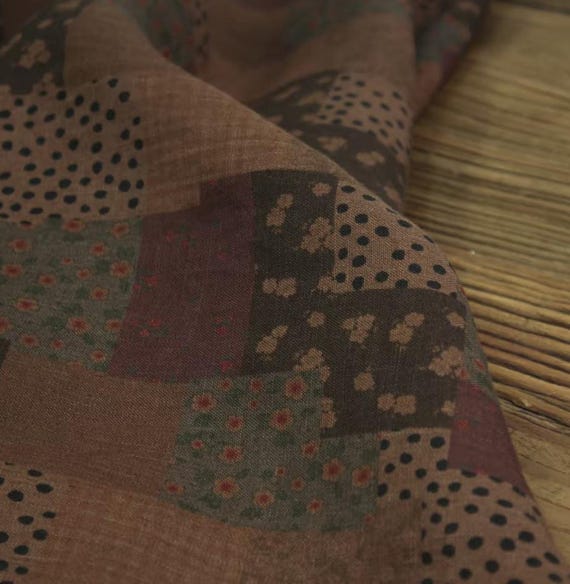 Print floral linen fabric by the yard