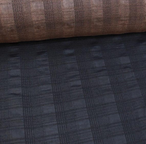 Gambiered Jacquard Plaid Tussah silk fabric by the yard