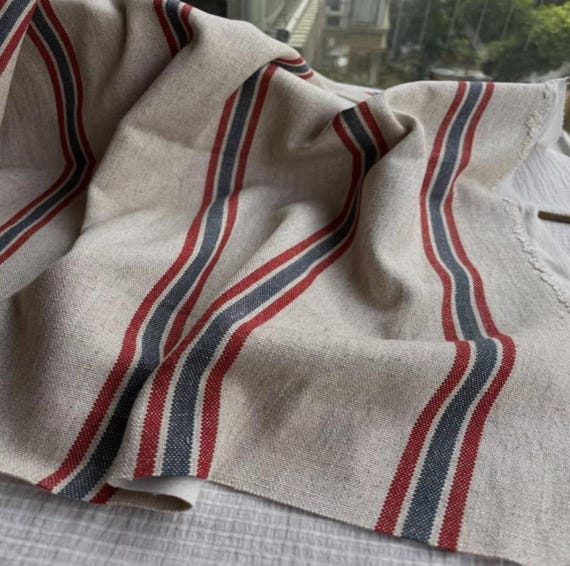 Heavy Weight striped linen fabric by the yard