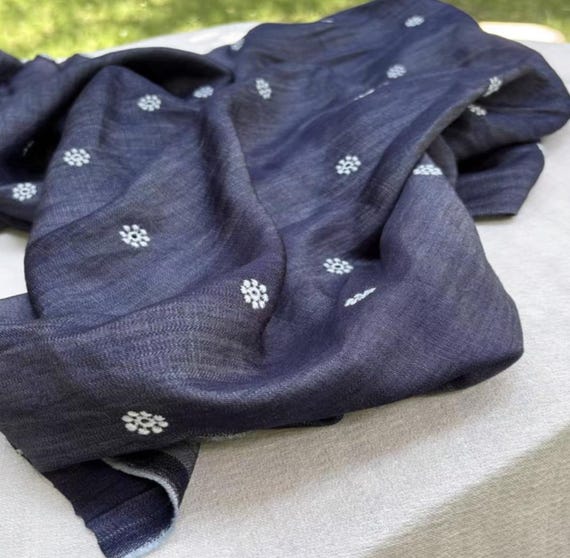 Embroidery tencel linen fabric by the yard