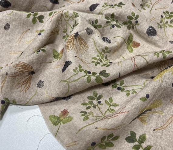 Botanical Print linen fabric by the yard