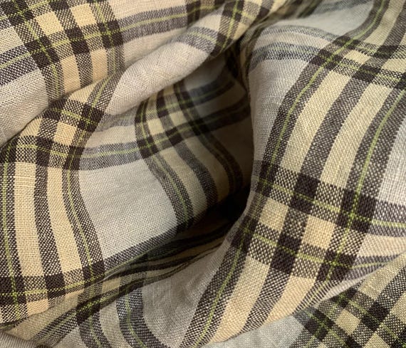 Plaid linen fabric by the yard