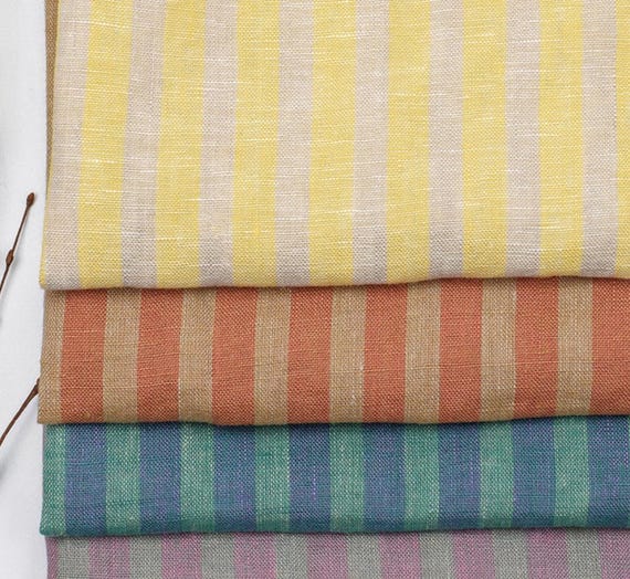 Yarn Dyed Striped Linen Fabric by the yard, Multiple Colors Available