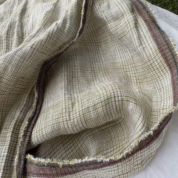 Plaid linen fabric by the yard