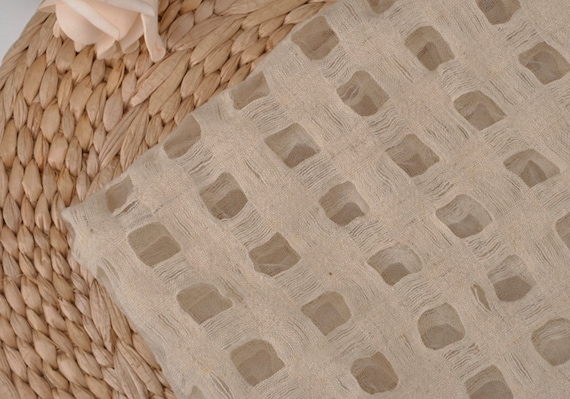 Plaid hollowed linen cotton fabric by the yard, Multiple Colors Available