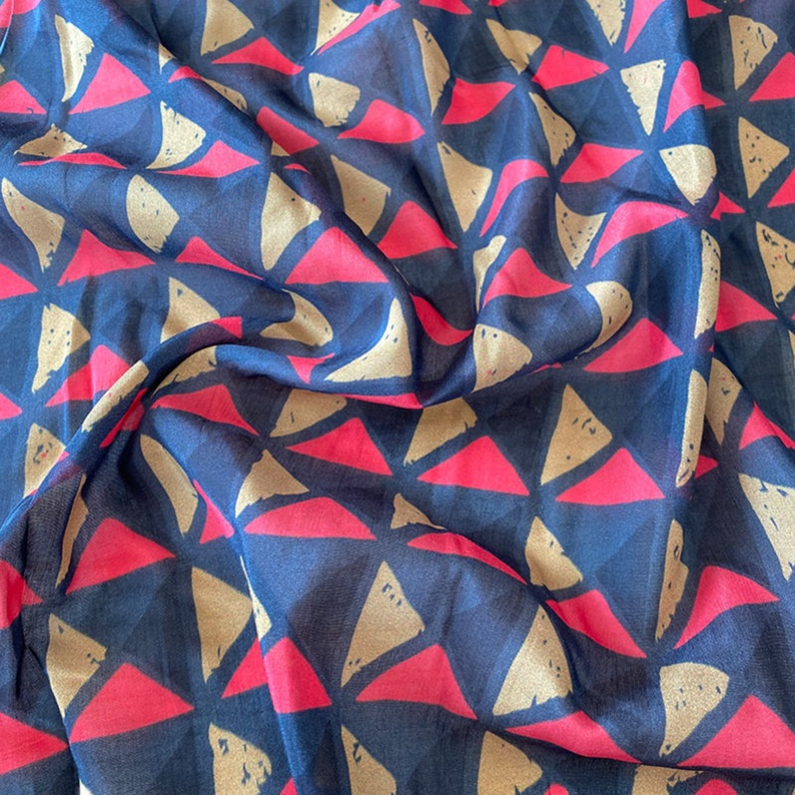 Triangle geometric Print Silk cotton fabric by the yard Etsy