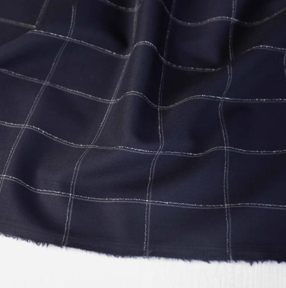 Plaid worsted wool fabric, grid gingham checkered wool fabric by the yard