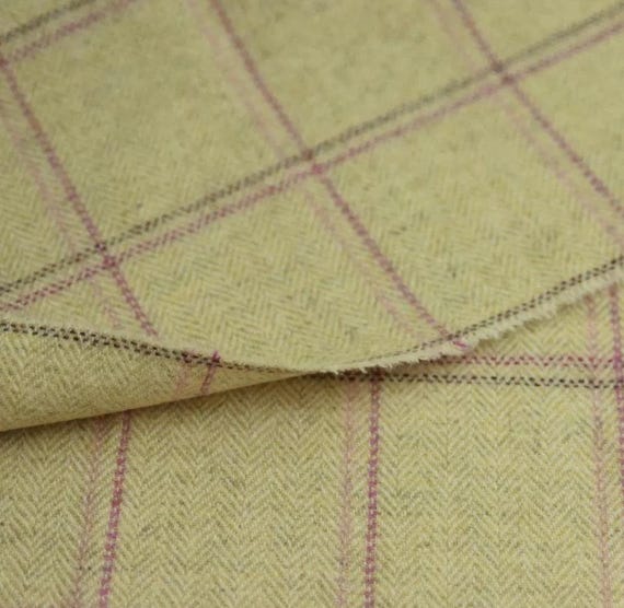 Plaid Herringbone Wool fabric by the yard