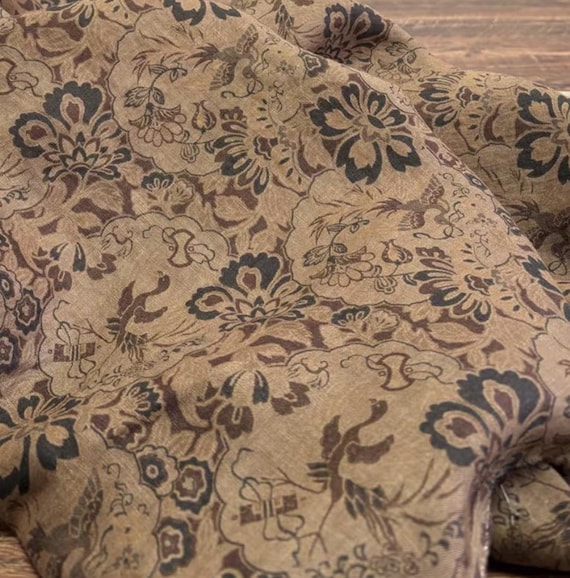 Print floral linen fabric by the yard