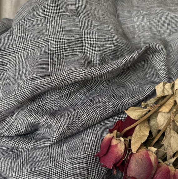 Plaid linen fabric by the yard