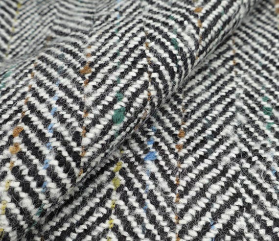 Herringbone specks wool fabric by the yard