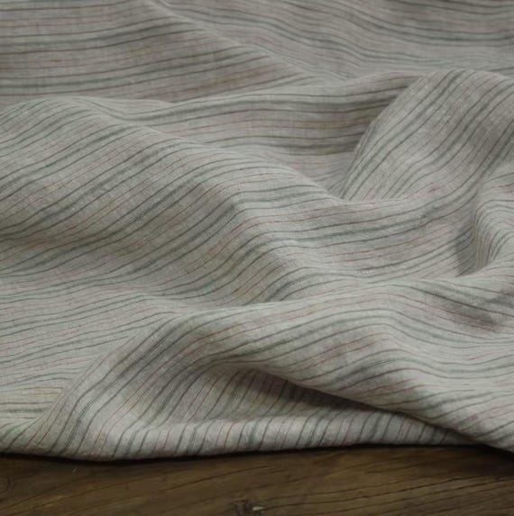 Striped linen fabric by the yard