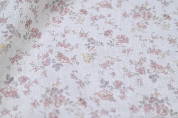 Print floral linen fabric by the yard