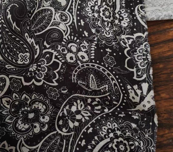 Print floral linen fabric by the yard