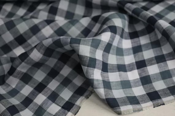 Plaid linen fabric by the yard
