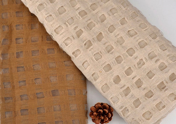 Plaid hollowed linen cotton fabric by the yard