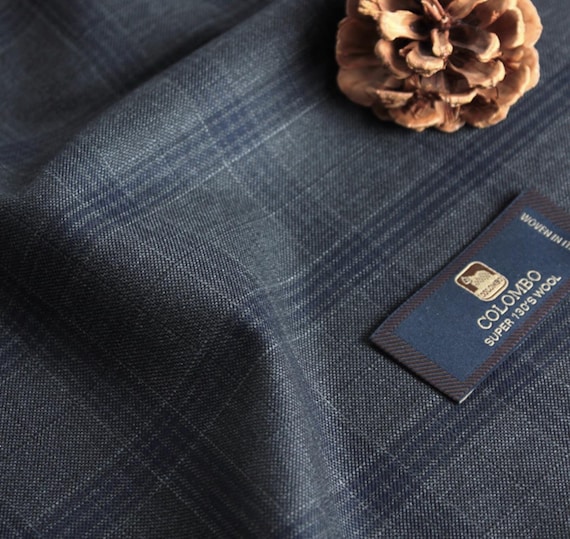 Italian Fabric Plaid Worsted Wool fabric by the yard for Suiting