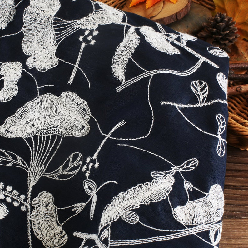 embroidered flax fabric by the yard Embroidery linen fabric