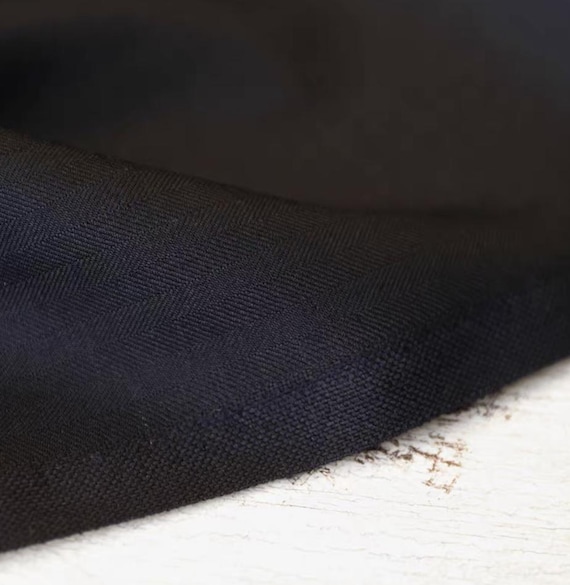 Black Herringbone Worsted Wool Fabric by the yard