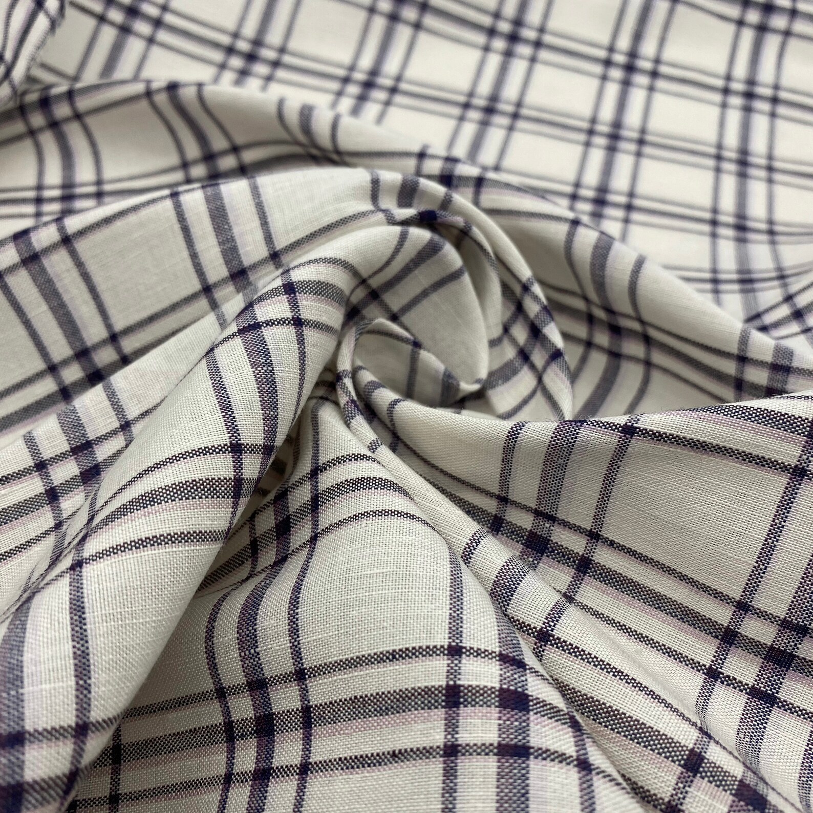 Plaid Silk linen fabric by the yard Etsy