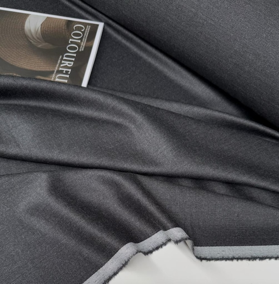 Grey Worsted Wool fabric by the yard