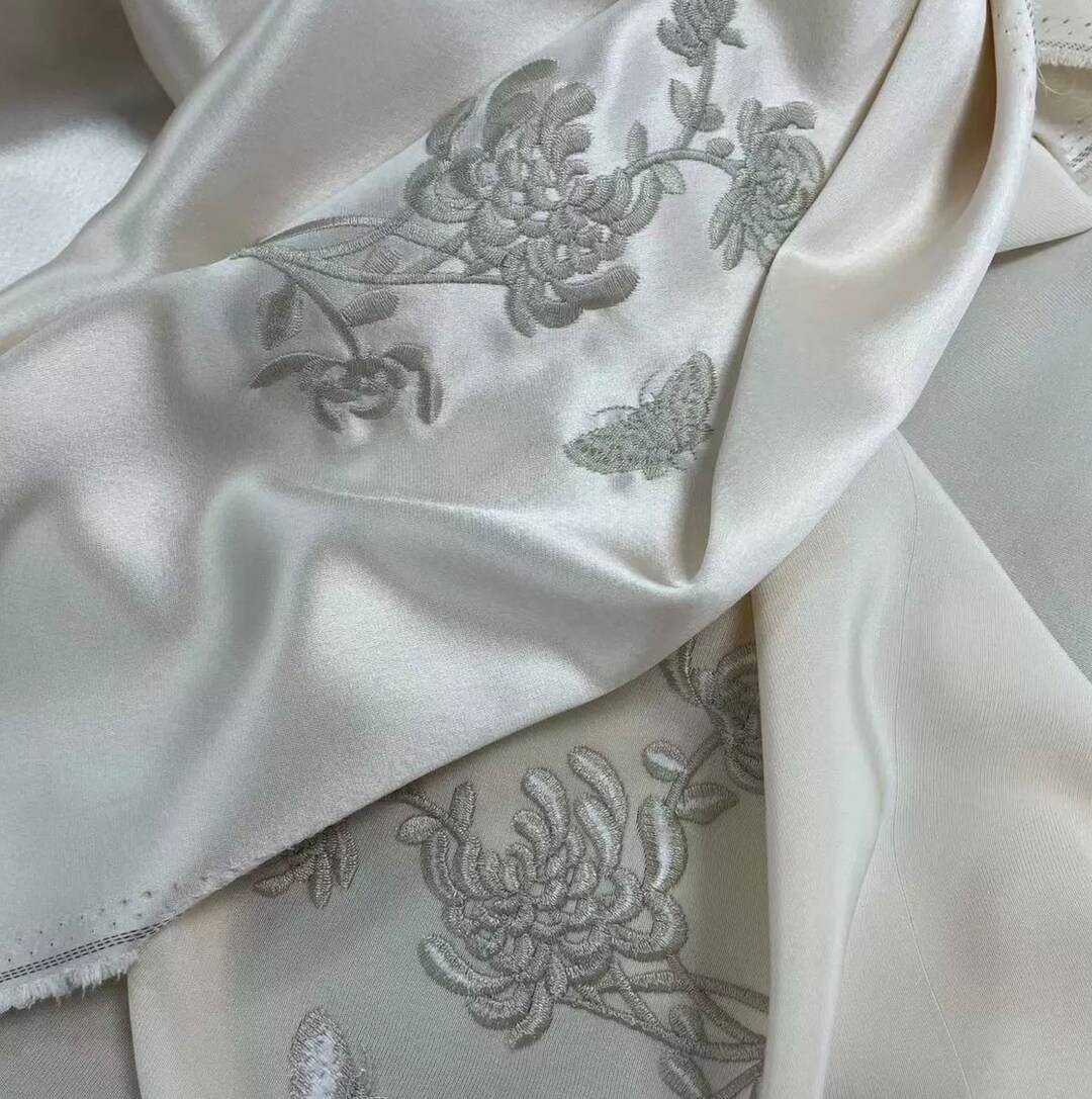 Embroidery Triacetate Fabric by the Yard Etsy