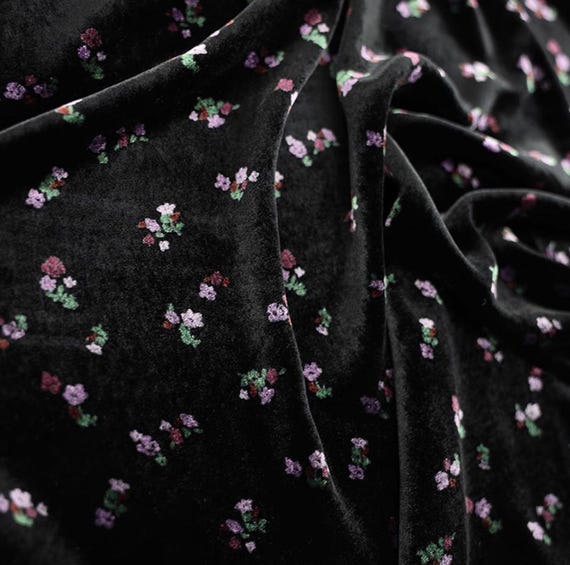 Floral Silk velvet fabric by the yard