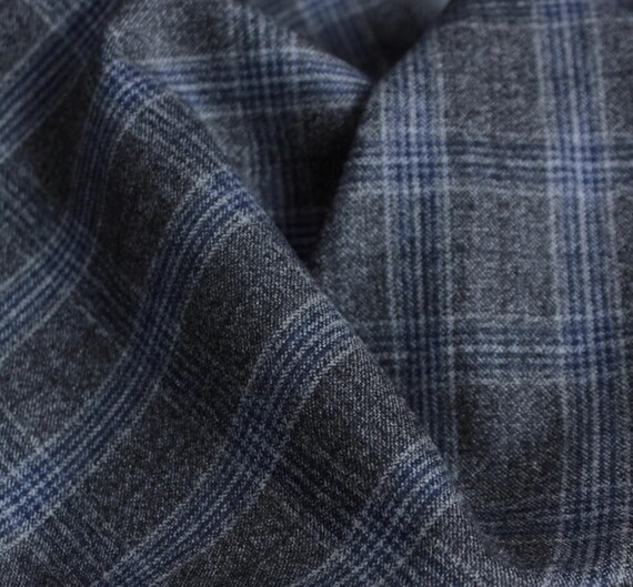 Italian Fabric Plaid Worsted Wool fabric by the yard for Suiting
