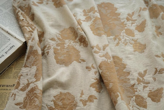Jacquard linen cotton fabric by the yard