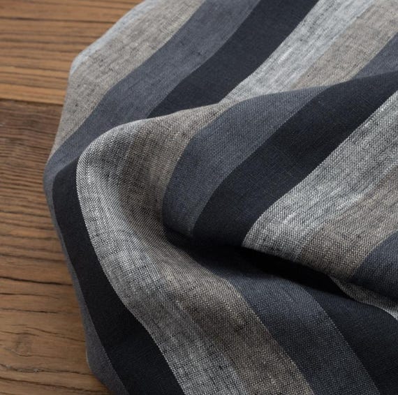 Striped linen fabric by the yard