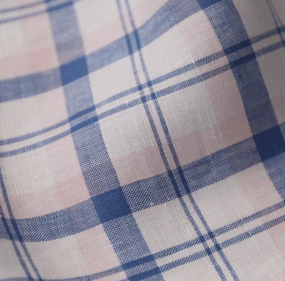 Plaid linen fabric by the yard