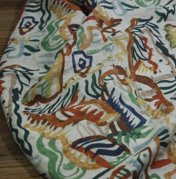 Print floral linen fabric by the yard