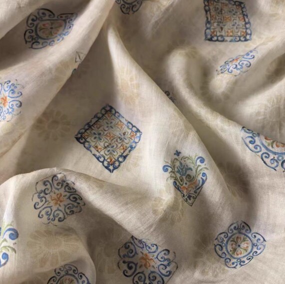 Floral Print ramie fabric by the yard