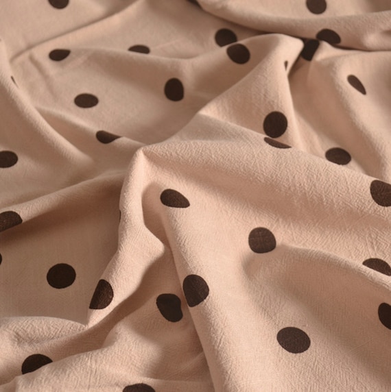Polka dots print linen viscose fabric by the yard