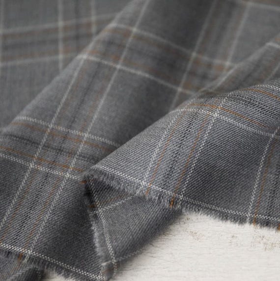 Plaid worsted wool fabric by the yard