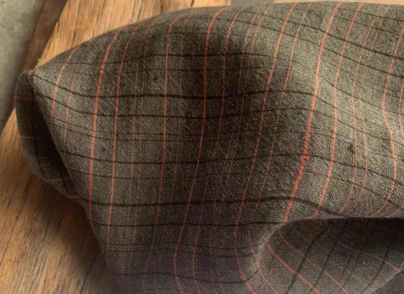 Plaid linen fabric by the yard