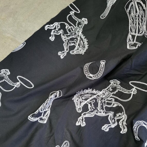 Black Embroidery cotton fabric by the yard